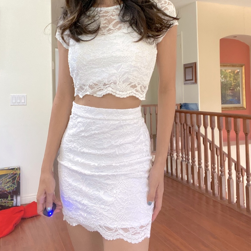 ❌SOLD White Lace Sequin Dress